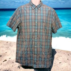 IZOD Men's Size Large Aqua Blue S/Sleeve Casual Button Down Shirt